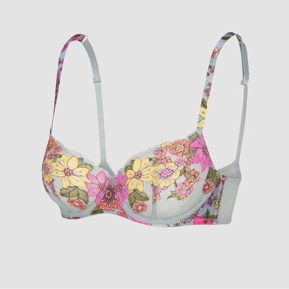NWT,Savage X Fenty,MOD POPPY UNLINED Lace bra, MORNING GREY FLORAL LACE - Picture 5 of 6